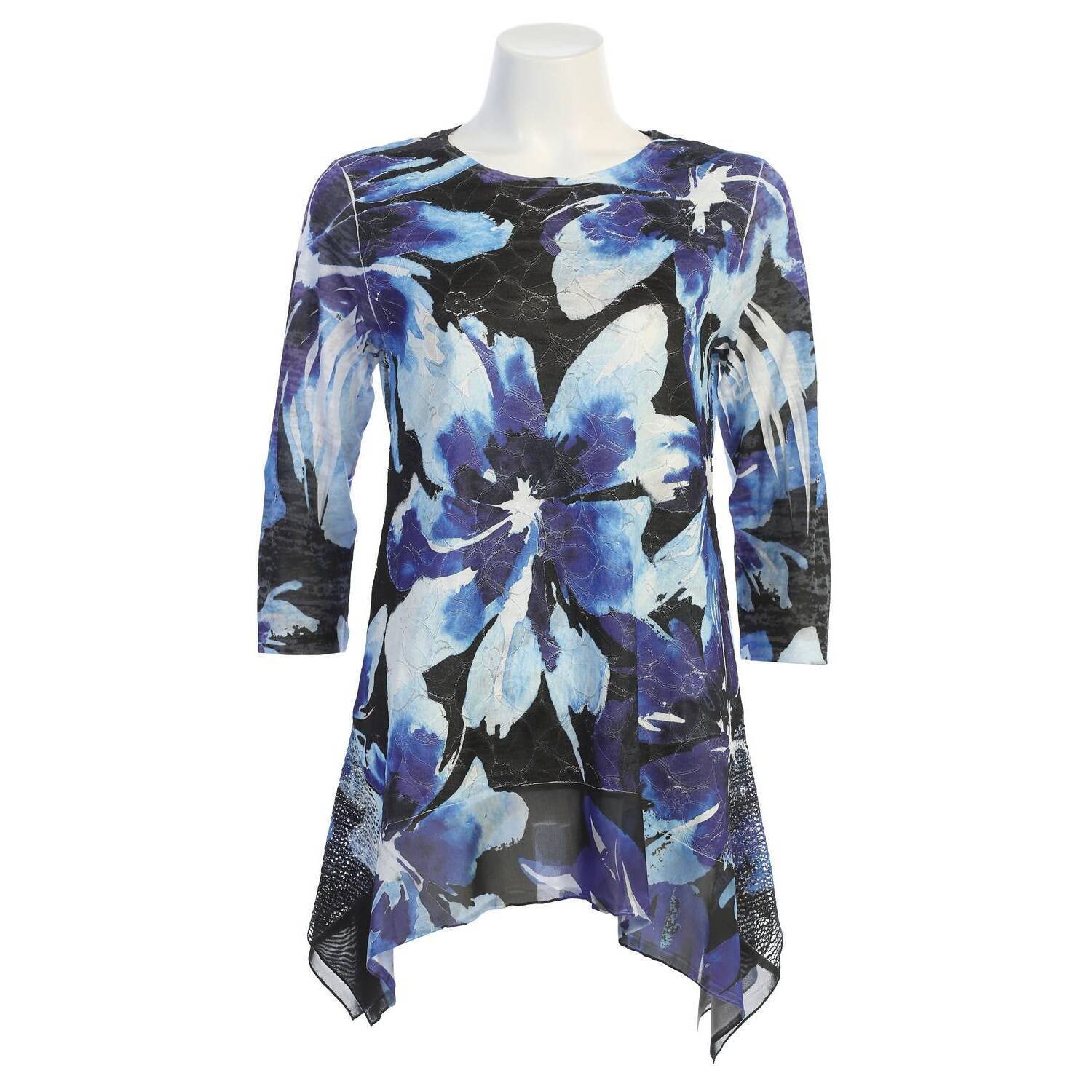 New Jess & Jane Women's Mandi Mesh Side Panel Tunic Top In Blue/Black